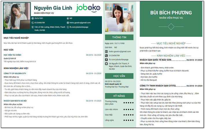 Mẫu CV xin việc Nhân viên phục vụ