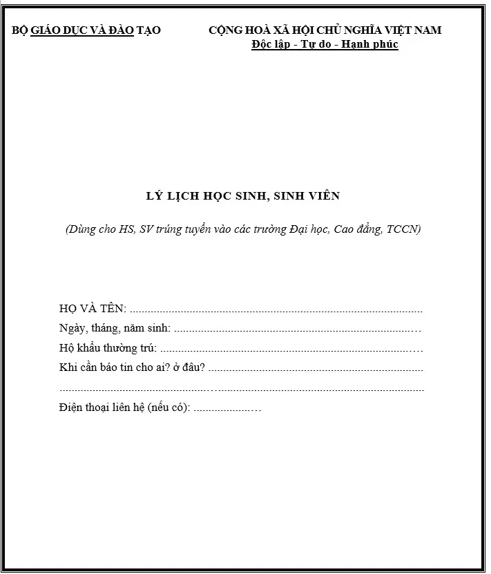 Mẫu Sơ yếu lý lịch sinh viên chuẩn nhất [Cập nhật 2024]