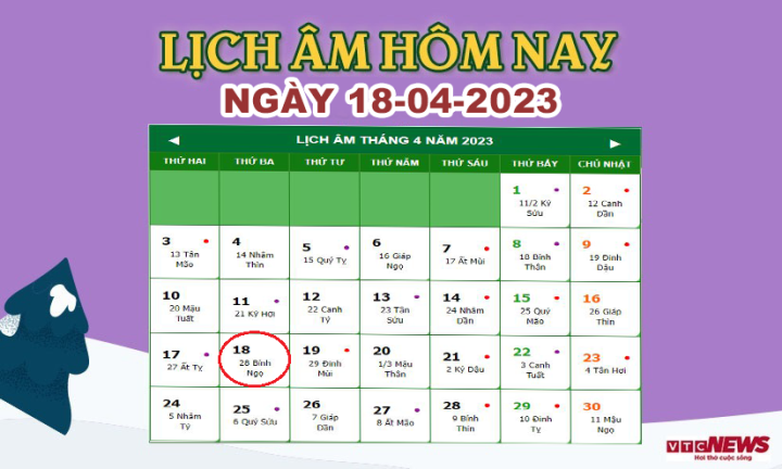 Xem lịch âm hôm nay ngày 18/4/2023