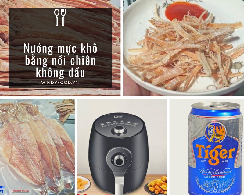 nướng mực khô bằng nồi chiên không dầu