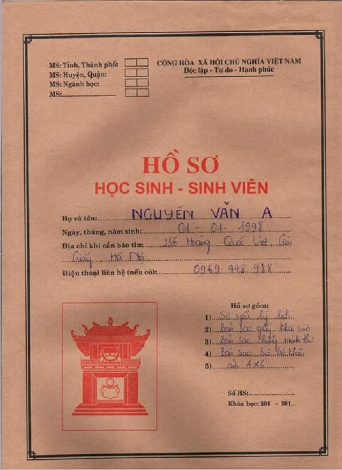 Hướng dẫn viết trang bìa của hồ sơ học sinh sinh viên