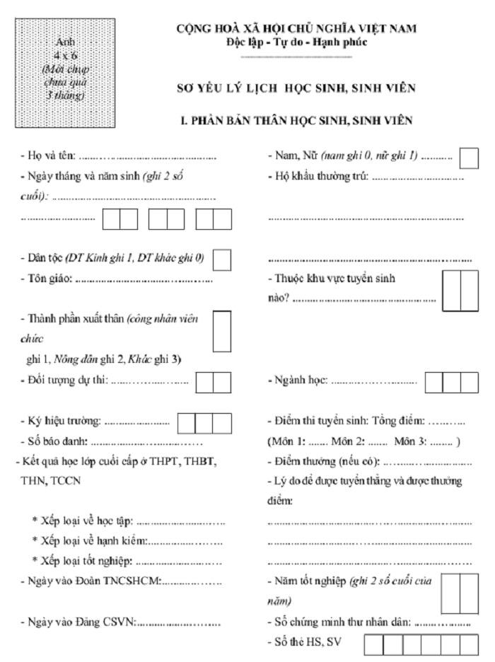 Hướng dẫn viết thông tin cá nhân của học sinh sinh viên