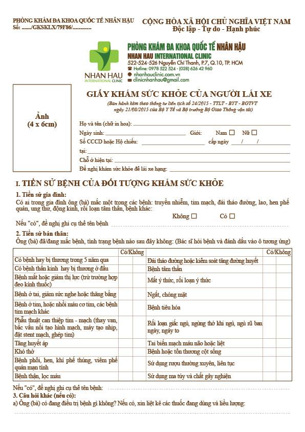 Mẫu giấy khám sức khỏe lái xe mới nhất và hướng dẫn điền chi tiết