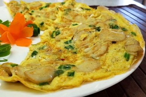 Trứng ngỗng chiên nấm đùi gà