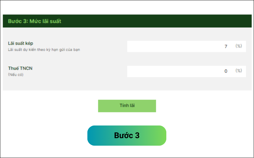 Bước 3: Chọn mức lãi suất kép