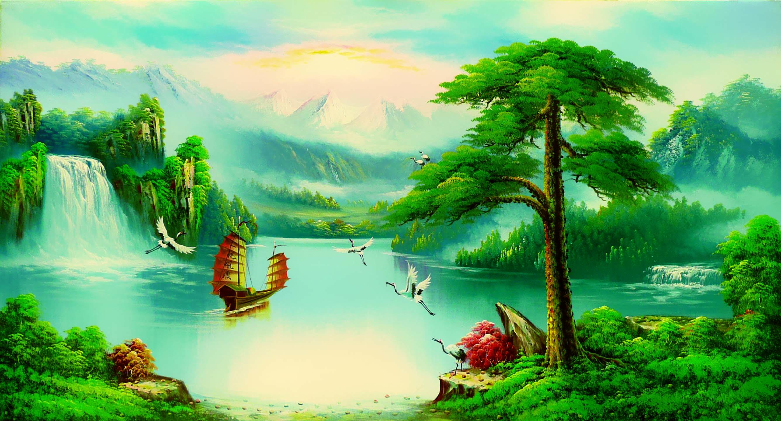 Bộ sưu tập hình nền phong thủy về hồng hạc và hoa mẫu đơn cho điện thoại di động