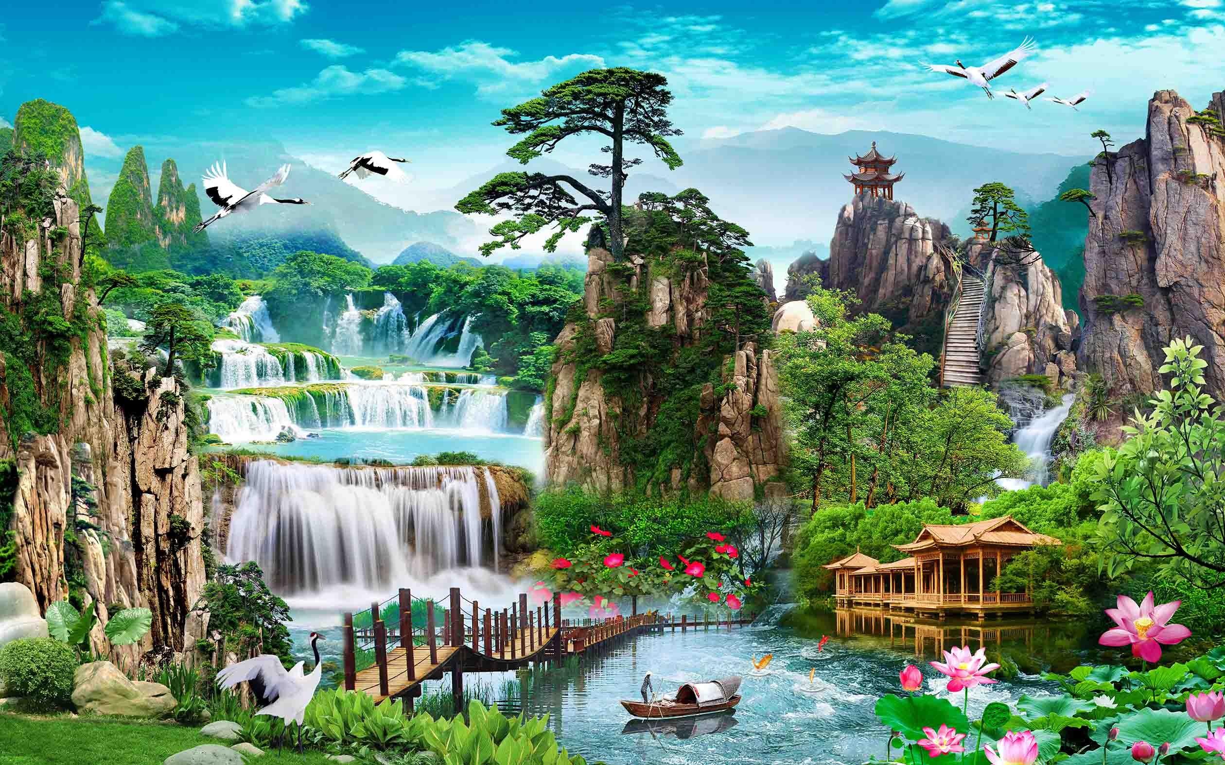 Bộ sưu tập hình nền phong thủy thác nước mệnh Mộc