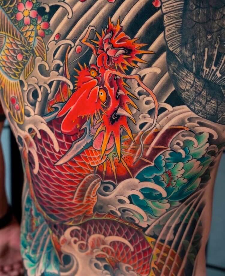 Ý nghĩa hình xăm cá chép hóa rồng bít lưng, đẹp nhất