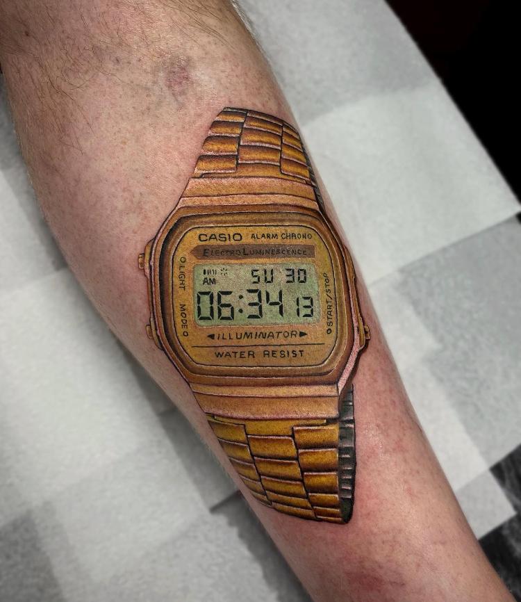 Xăm hình đồng hồ điện Casio đẹp