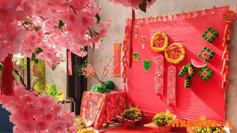 Trang trí Tết mầm non bằng tiểu cảnh vườn hoa