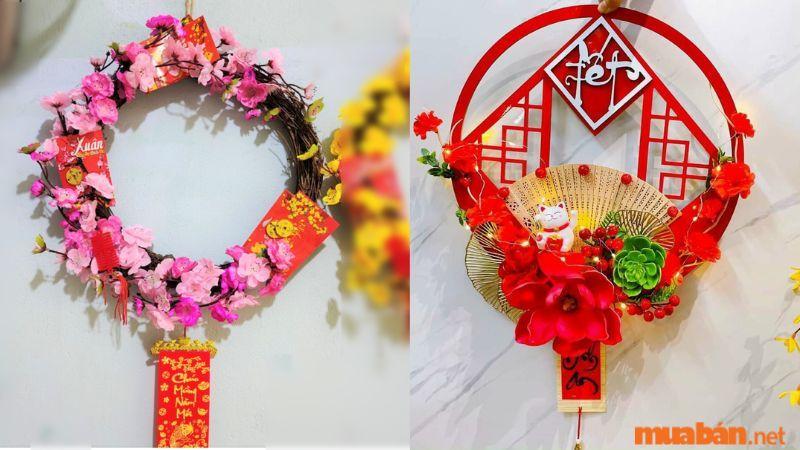 Trang trí cửa lớp với vòng hoa Tết